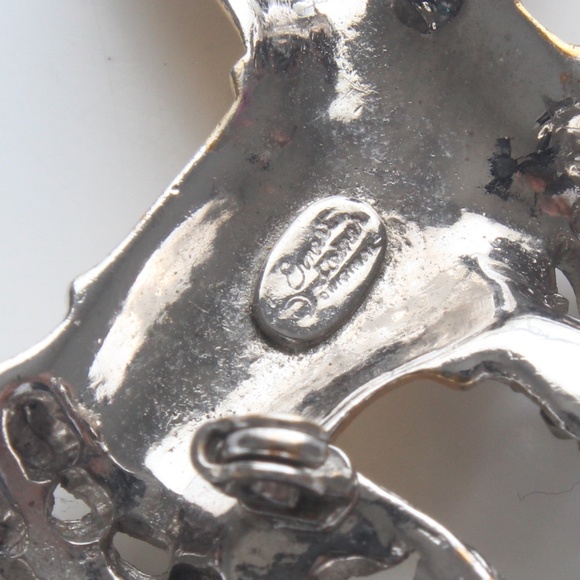 Vintage Ernest Steiner Poodle Brooch Pin Retro Embellished Gold Silver Metal 50s - Picture 6 of 8